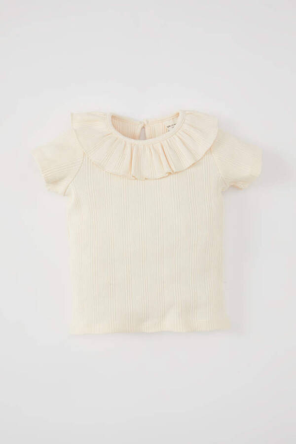 Baby Girl Ribbed Knit Short Sleeve T-Shirt Light Pink - 1