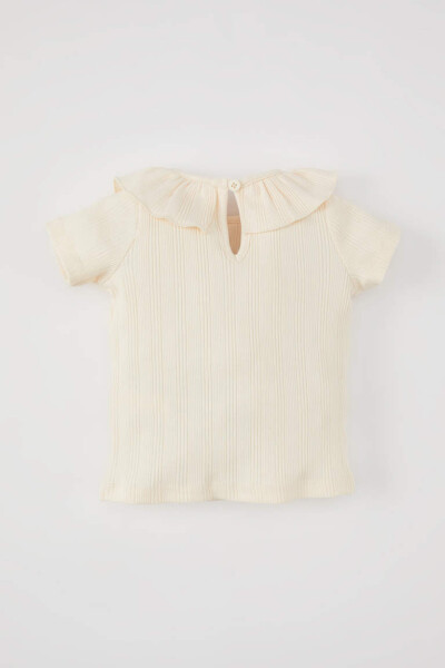 Baby Girl Ribbed Knit Short Sleeve T-Shirt Light Pink - 4