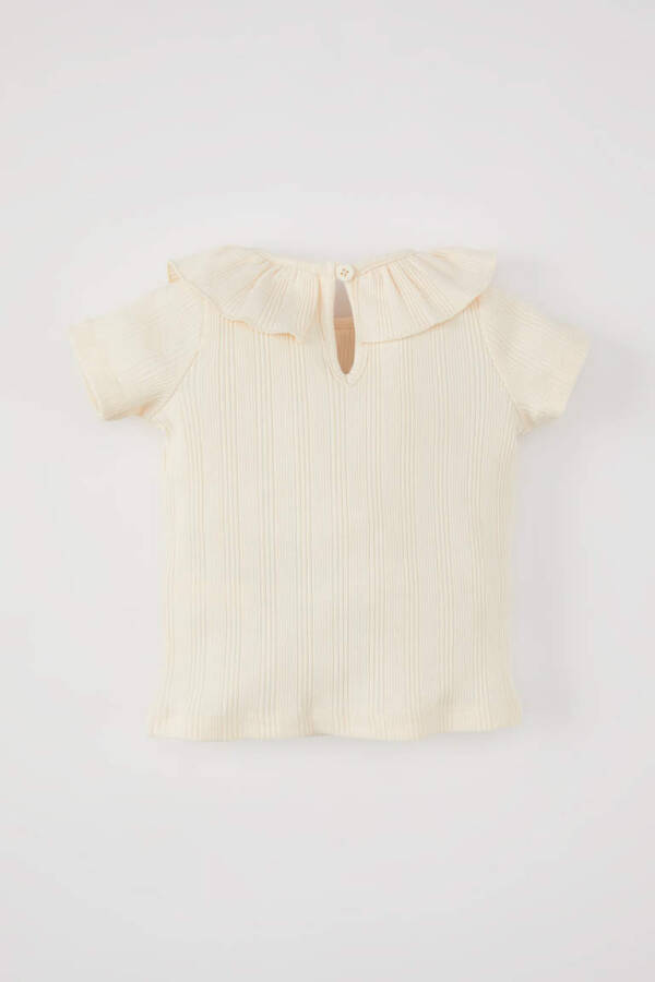 Baby Girl Ribbed Knit Short Sleeve T-Shirt Light Pink - 4