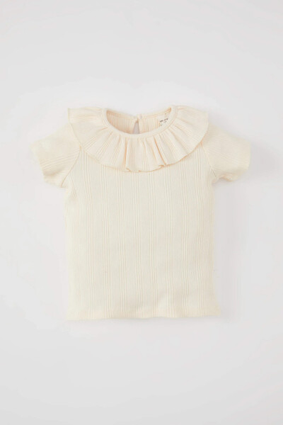 Baby Girl Ribbed Knit Short Sleeve T-Shirt Light Pink - 5