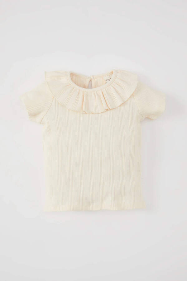 Baby Girl Ribbed Knit Short Sleeve T-Shirt Light Pink - 5