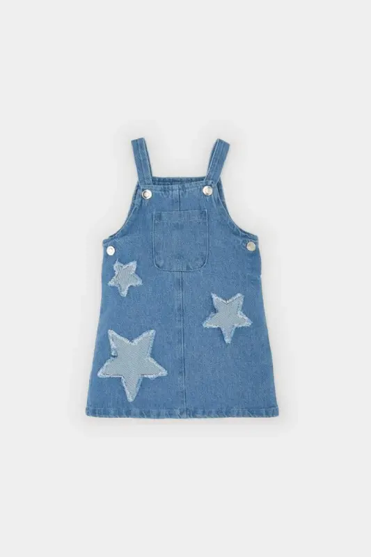 Baby Girl Ripped Detail Sleeveless Jean Dress Light Blue - 1