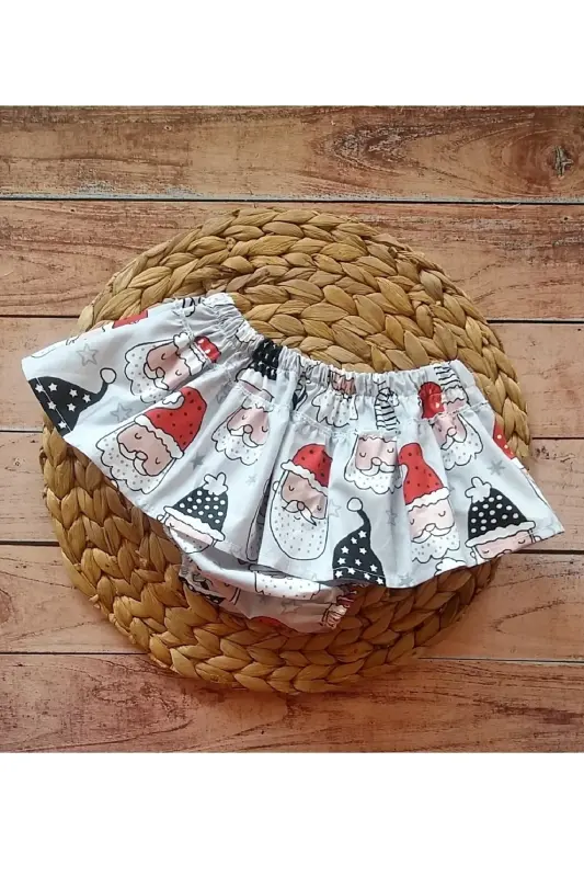 Baby Girl Santa Claus Patterned Frill Detailed Skort %100 Cotton-Santa Claus - 1