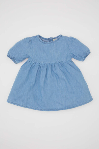 Baby Girl Short Sleeve Denim Dress Mint Blue - 1