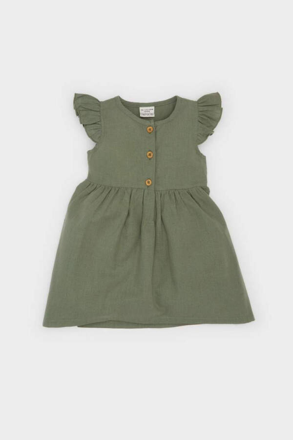 Baby Girl Short Sleeve Linen Look Dress Green - 1