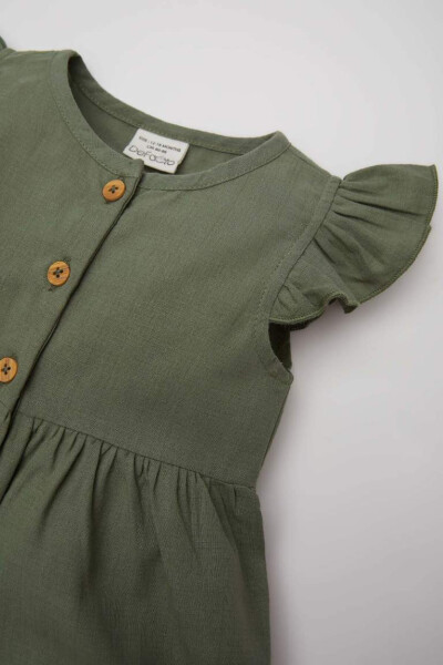 Baby Girl Short Sleeve Linen Look Dress Green - 3