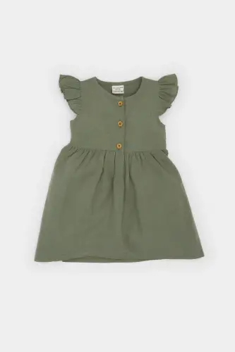 Baby Girl Short Sleeve Linen Look Dress Green - 6