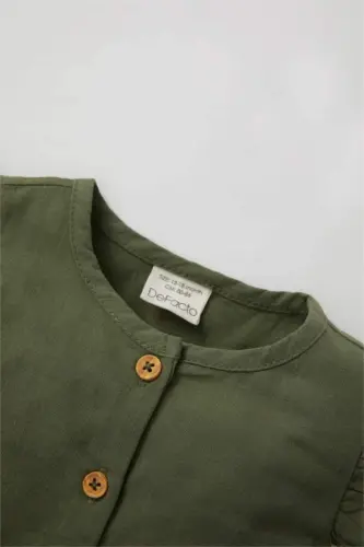 Baby Girl Short Sleeve Linen Look Dress Green - DEFACTO (1)