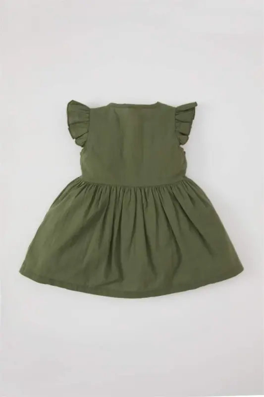 Baby Girl Short Sleeve Linen Look Dress Green - 5