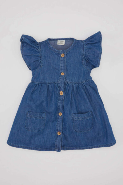 Baby Girl Sleeveless Denim Dress Mint Blue - 1