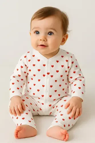 Baby Girl Small Heart Print Newborn Romper with Snap Closure 100% Cotton Flexible 1-3-6 Months-WHITE SMALL HEART - 2