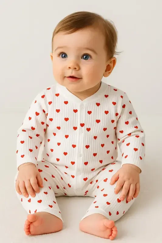 Baby Girl Small Heart Print Newborn Romper with Snap Closure 100% Cotton Flexible 1-3-6 Months-WHITE SMALL HEART - 2