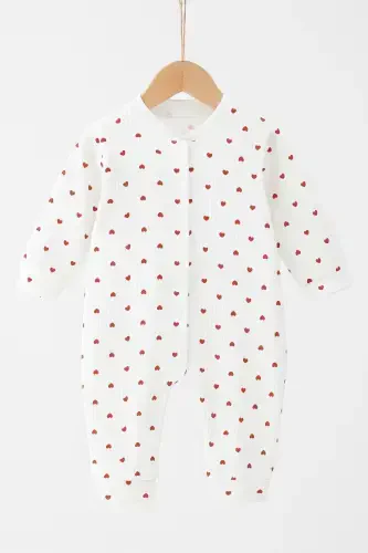 Baby Girl Small Heart Print Newborn Romper with Snap Closure 100% Cotton Flexible 1-3-6 Months-WHITE SMALL HEART - 3