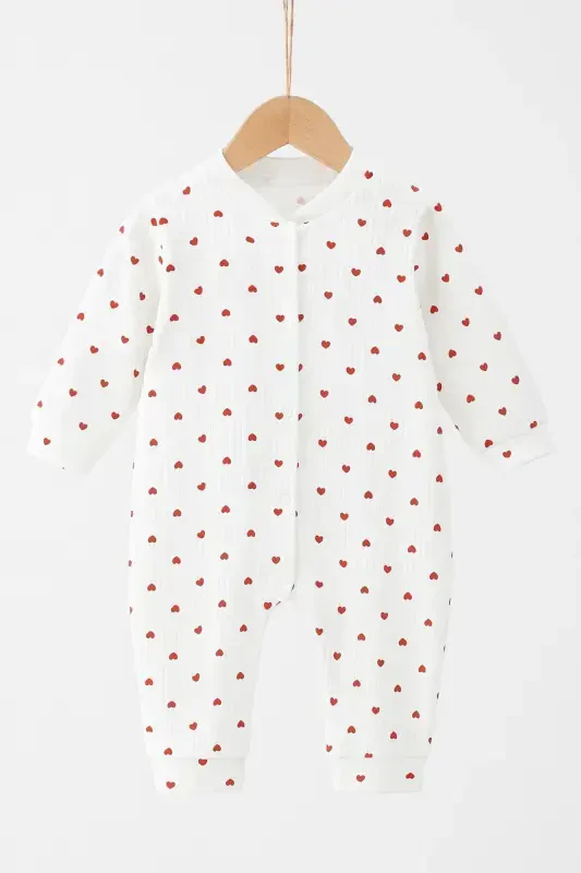 Baby Girl Small Heart Print Newborn Romper with Snap Closure 100% Cotton Flexible 1-3-6 Months-WHITE SMALL HEART - 3