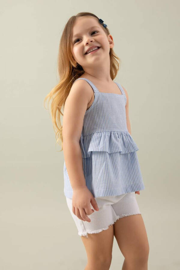 Baby Girl Square Neck Striped Poplin Tank Top Light Blue - 1