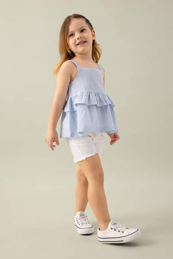 Baby Girl Square Neck Striped Poplin Tank Top Light Blue - 2