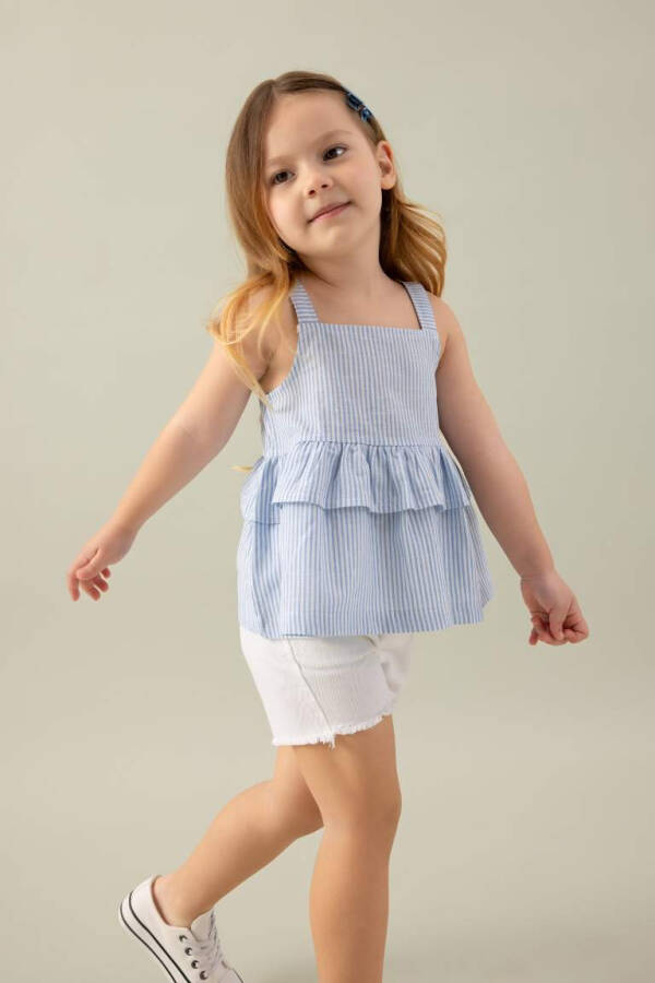 Baby Girl Square Neck Striped Poplin Tank Top Light Blue - 3