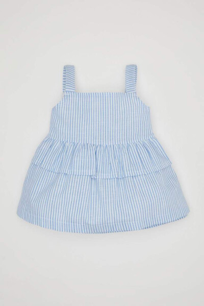 Baby Girl Square Neck Striped Poplin Tank Top Light Blue - 4