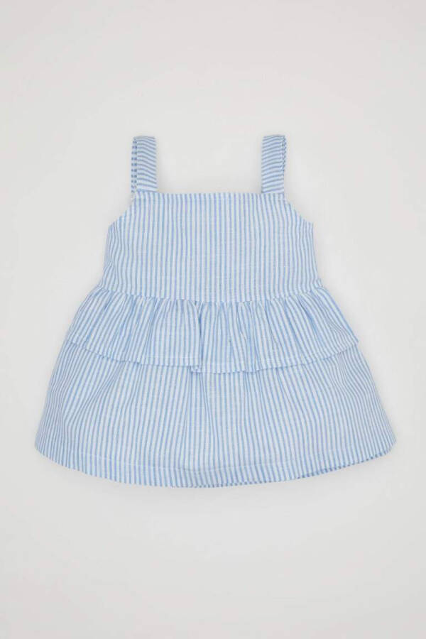 Baby Girl Square Neck Striped Poplin Tank Top Light Blue - 4