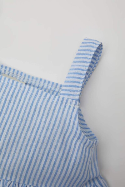 Baby Girl Square Neck Striped Poplin Tank Top Light Blue - 5