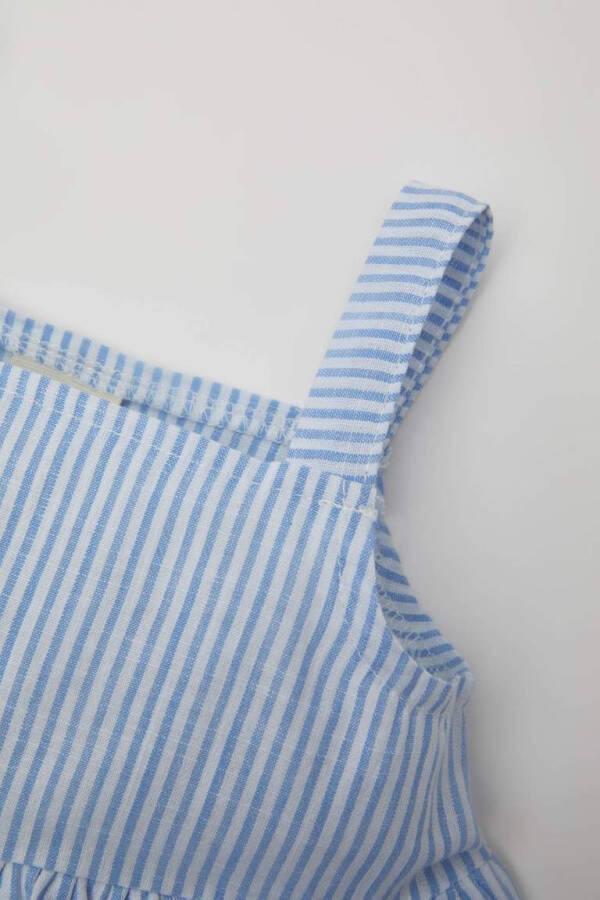 Baby Girl Square Neck Striped Poplin Tank Top Light Blue - 5
