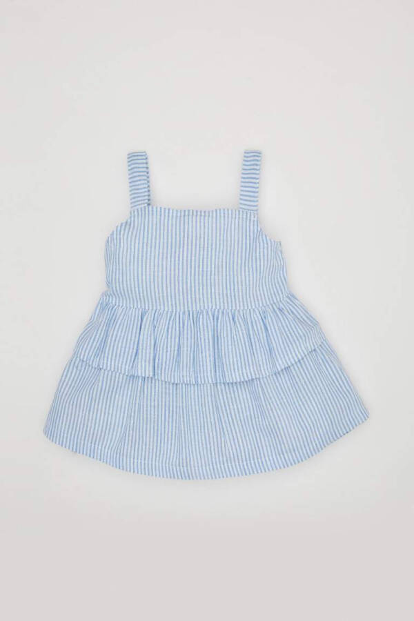 Baby Girl Square Neck Striped Poplin Tank Top Light Blue - 7