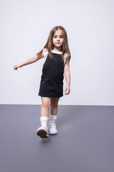 Baby Girl Strappy Jean Dress Anthracite - 3