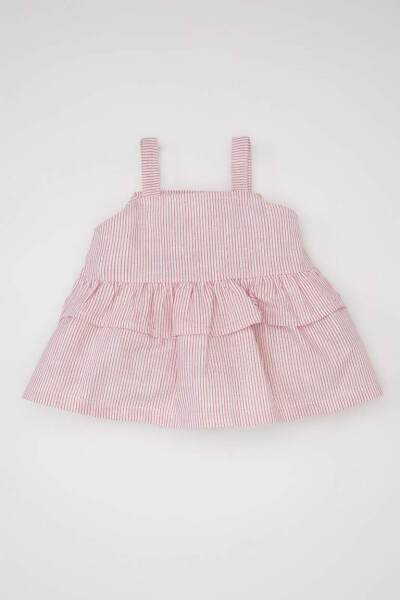 Baby Girl Strappy Linen Look Striped Blouse Red - 1