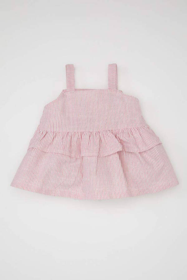Baby Girl Strappy Linen Look Striped Blouse Red - 1