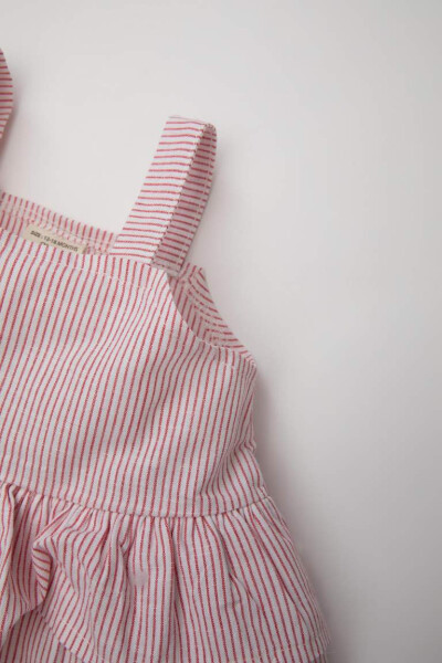Baby Girl Strappy Linen Look Striped Blouse Red - 2