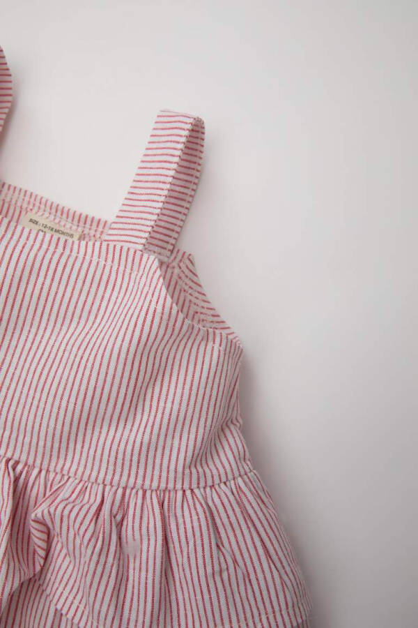 Baby Girl Strappy Linen Look Striped Blouse Red - 2