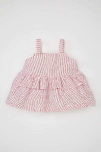 Baby Girl Strappy Linen Look Striped Blouse Red - 4