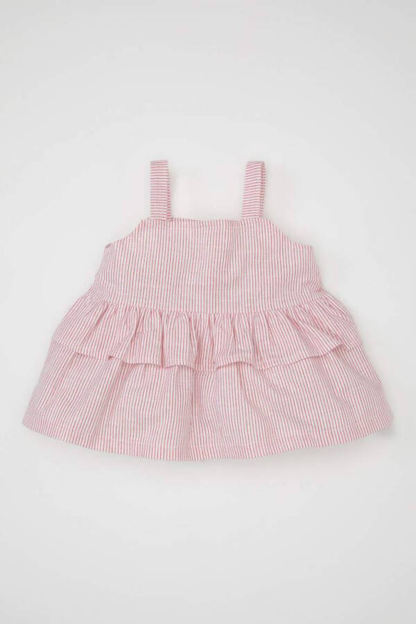Baby Girl Strappy Linen Look Striped Blouse Red - 4