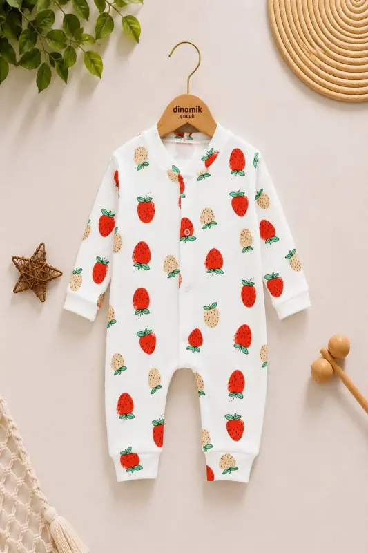 Baby Girl Strawberry Print Snap-Closure Newborn Baby Romper 100% Cotton Flexible 1-3-6 Months-WHITE STRAWBERRY - 1