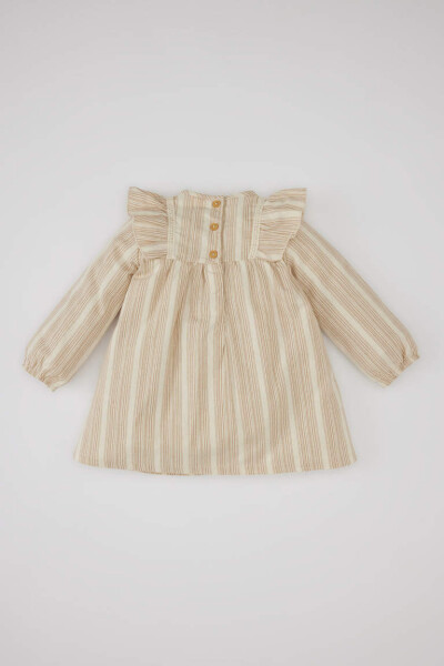 Baby Girl Striped Long Sleeve Linen Look Dress Light Vizon - 5