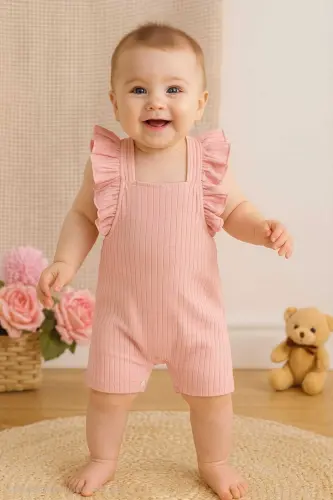 Baby Girl Summer Jumpsuit Back Detailed 100% Cotton - 1