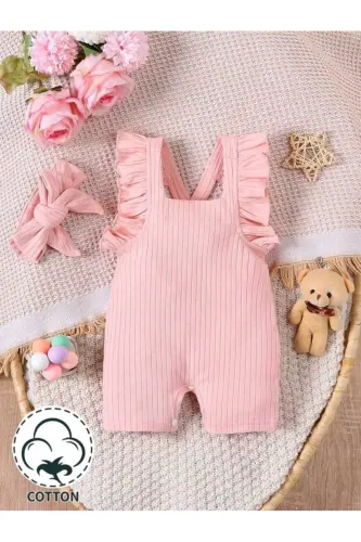 Baby Girl Summer Jumpsuit Back Detailed 100% Cotton - 3