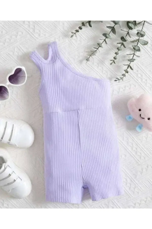 Baby Girl Summer Romper with Shoulder Detail, 100% Cotton Boat Neck - 1