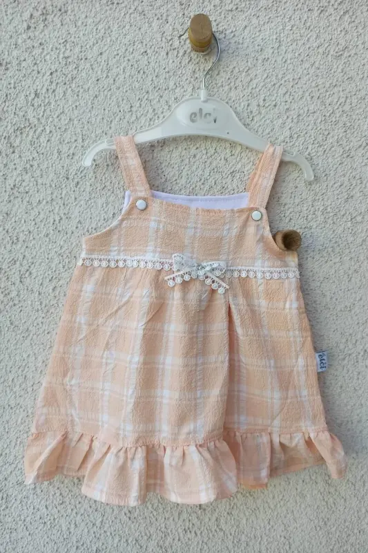 Baby Girl Suspender Plaid Romper Dress - 3