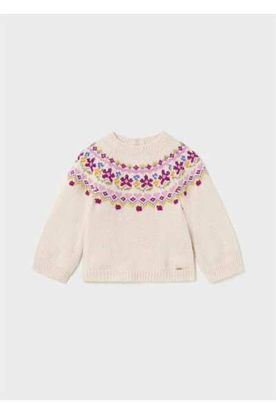 Baby Girl Sweater with Flower Details - 1