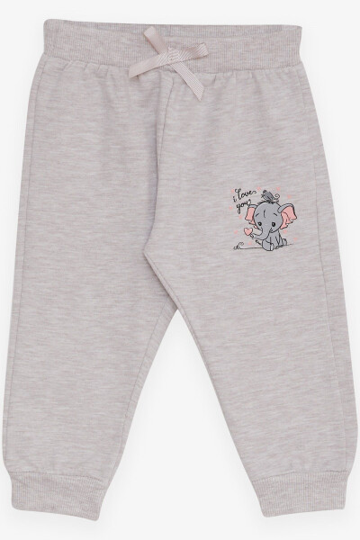 Baby Girl Sweatpants Baby Elephant Print 6 Months-2 Years, Beige Melange - 4