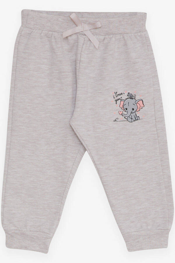 Baby Girl Sweatpants Baby Elephant Print 6 Months-2 Years, Beige Melange - 4