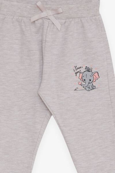 Baby Girl Sweatpants Baby Elephant Print 6 Months-2 Years, Beige Melange - 6