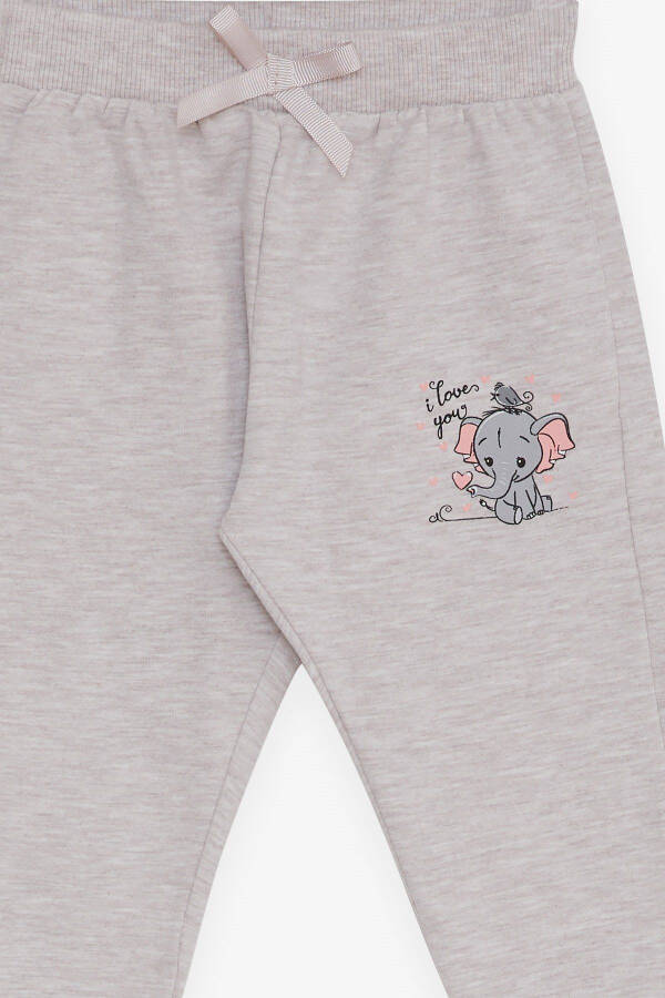 Baby Girl Sweatpants Baby Elephant Print 6 Months-2 Years, Beige Melange - 3