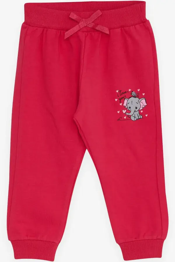 Baby Girl Sweatpants Baby Elephant Print 6 Months-2 Years, Fuchsia - 4