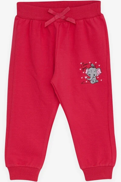 Baby Girl Sweatpants Baby Elephant Print 6 Months-2 Years, Fuchsia - BREEZE