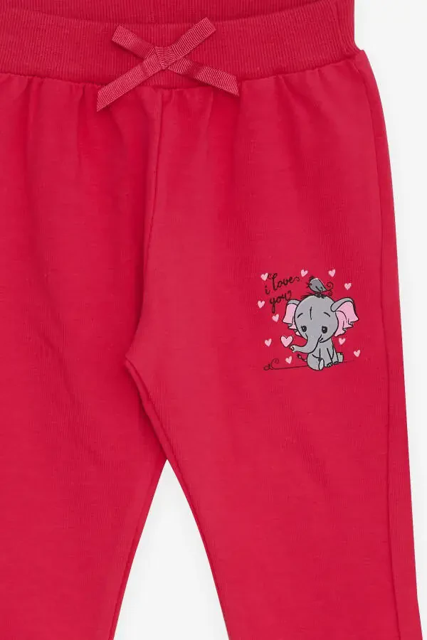 Baby Girl Sweatpants Baby Elephant Print 6 Months-2 Years, Fuchsia - 3