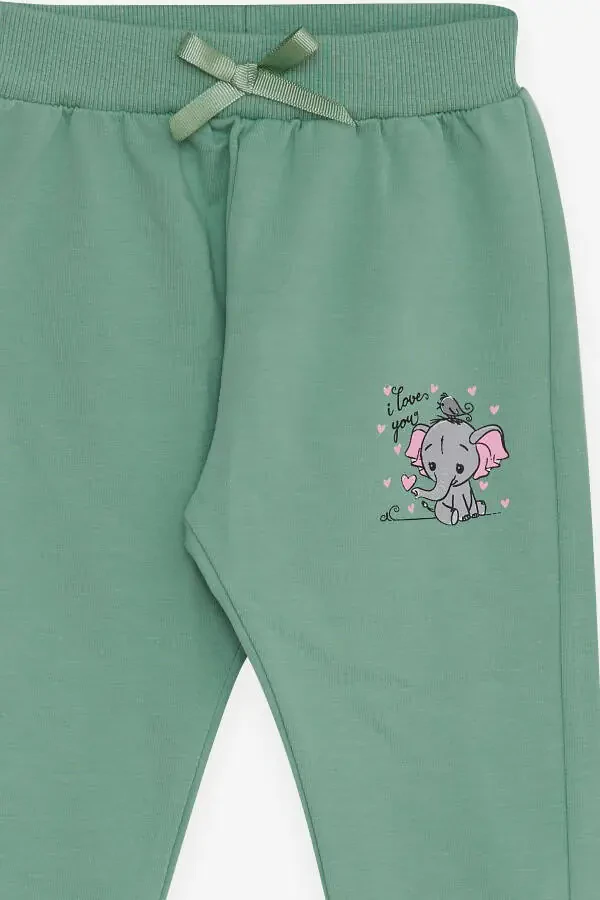 Baby Girl Sweatpants Baby Elephant Print 6 Months-2 Years, Mint Green - 6