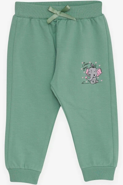 Baby Girl Sweatpants Baby Elephant Print 6 Months-2 Years, Mint Green - BREEZE