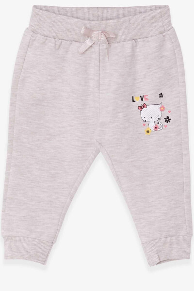 Baby Girl Sweatpants with Cat Print 6 Months-2 Years, Beige Melange - BREEZE